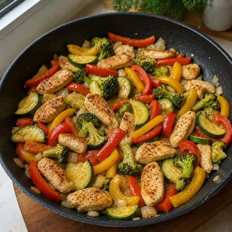Schnelle hähnchen gemüse pfanne mit cremiger Frischkäsesauce