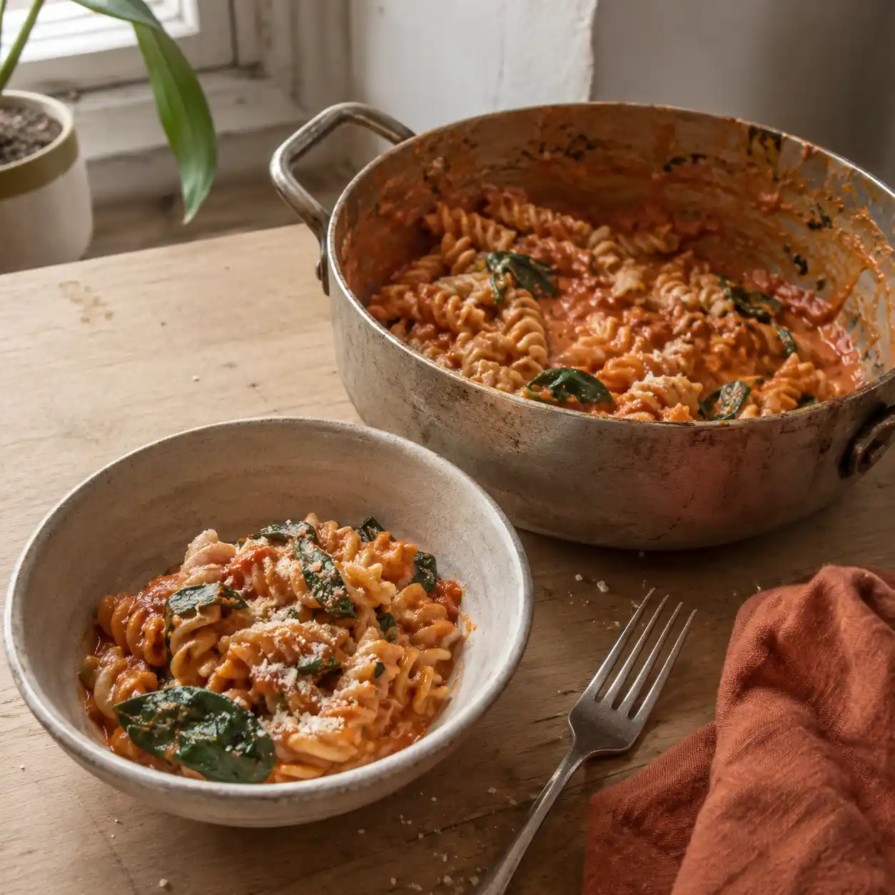 Cremige Tomatenpasta mit Spinat und Parmesan